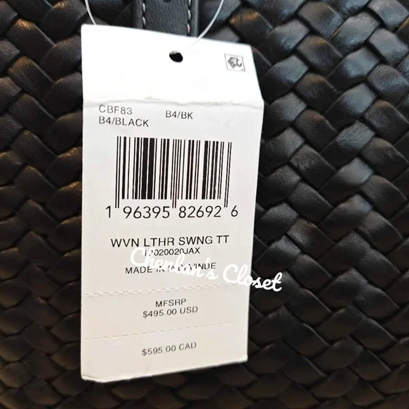 Coach Black Woven Leather Swing Tote Carryall Shoulder Bag Purse - Picture 11 of 13